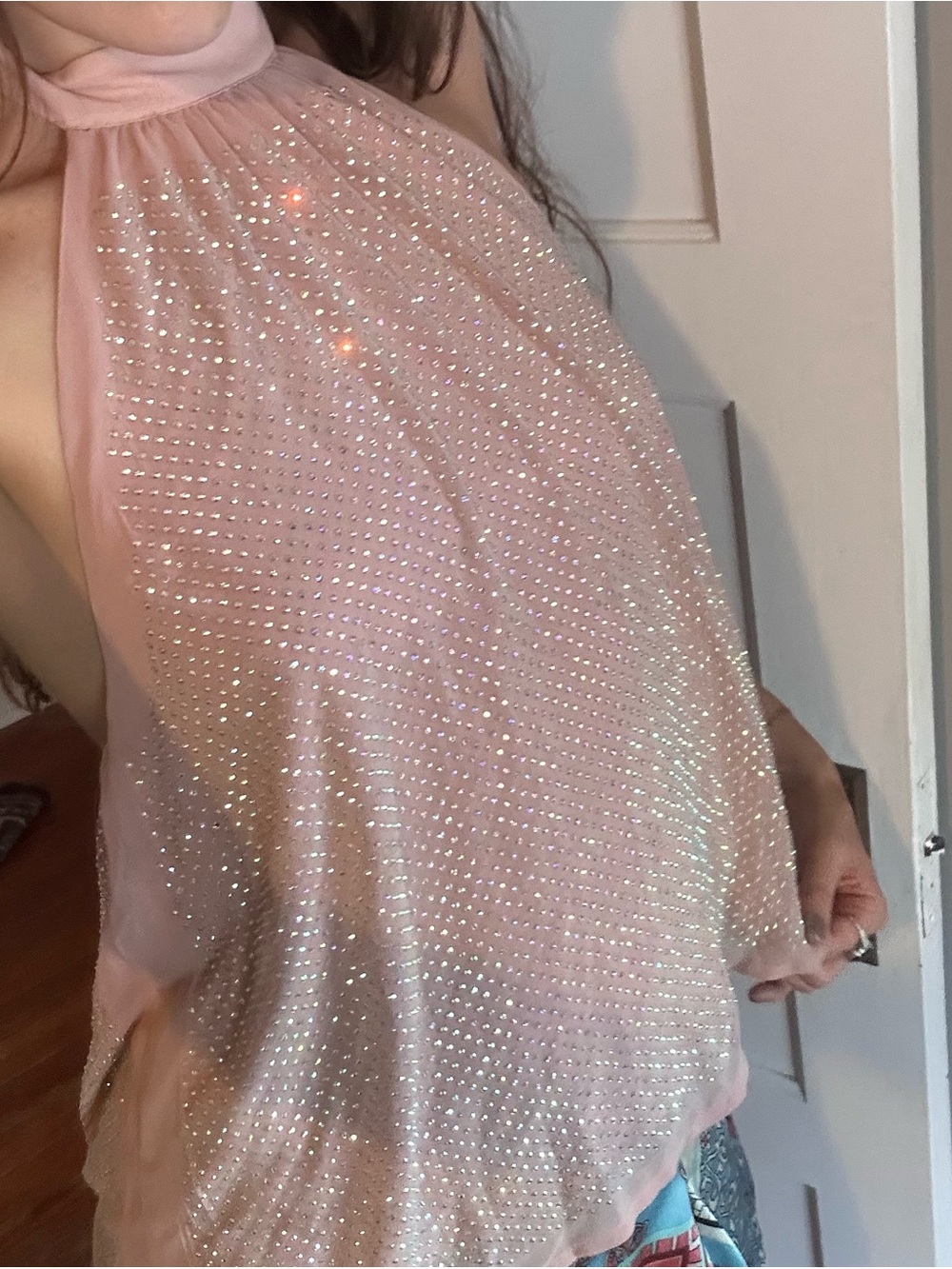 Anthropologie Rose Taupe Rhinestone Halter Top - Picture 3 of 3